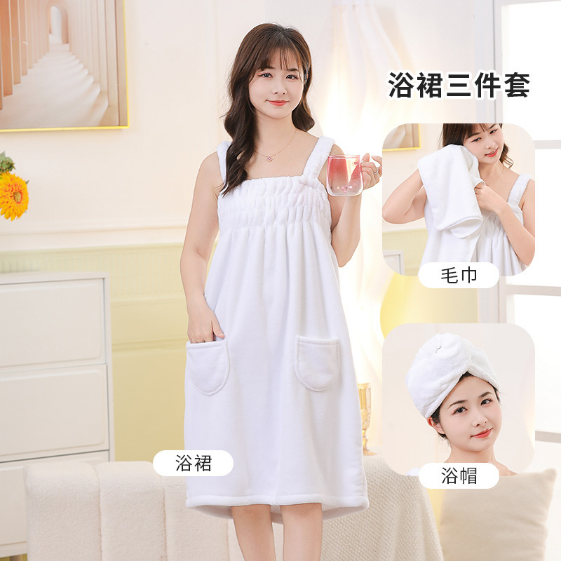 Picture of Coral Velvet Bath Skirt for Women, Absorbent, Soft, Wearable Bath Towel, Bath Sling, Enlarged Vest, Adult Student Home Thickeneding