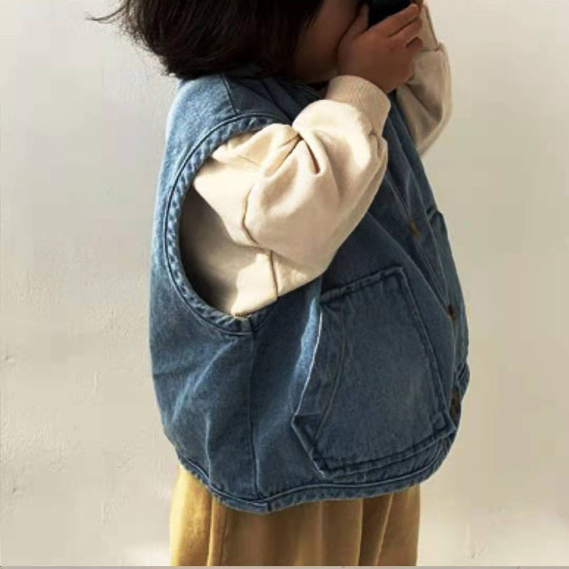 Picture of Korean Style Trendy Children's Spring and Autumn New Vest with Pockets, Loose and Versatile Casual Denim Jacket 2025