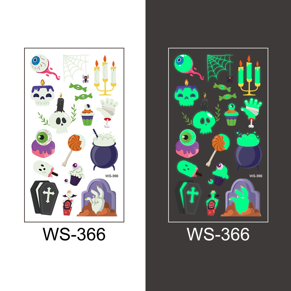 Picture of Cross-Border New Halloween Tattoo Stickers Waterproof and Sweat-Proof Long-Lasting Fluorescent Green Luminous Children's Cartoon Face Tattoo Stickers