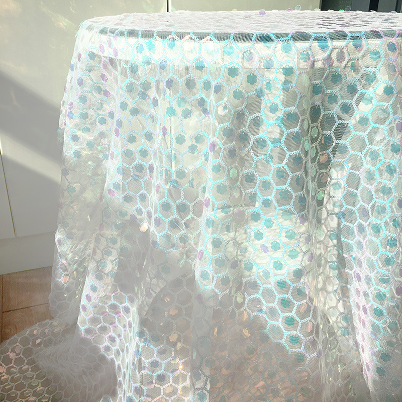 Hexagonal laser snowflake diamond film plum sequined stage wear embroidered fabric mesh breathable fashion fabric