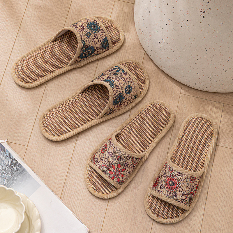2025 New Linen Slippers for Women, Non-Slip, Home Indoor, Universal for All Seasons, Couples, Silent Soft-Soled Slippers, Summer Men
