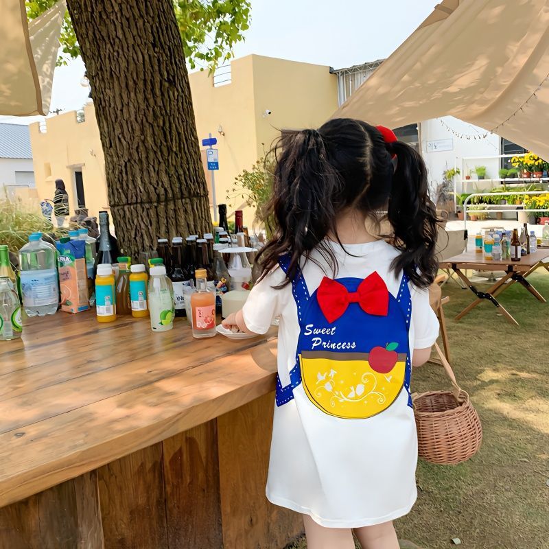Summer Children's Baby Girl Korean Style Foreign Style Cute Bow Backpack T-Shirt Skirt Girl's Cartoon Princess dress