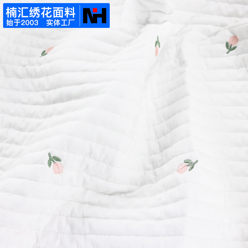 Embroidered Fabric White Cotton Tulip Bar Korean Quilted Children's Baby Cotton Bed Hat Embroidered Fabric Wholesale