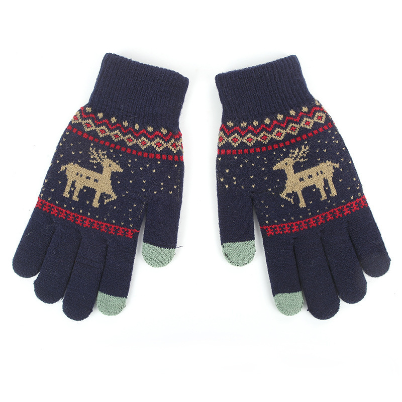 Winter fleece-lined deer couple multi-functional jacquard gloves touch screen gloves thickened finger warm manufacturer