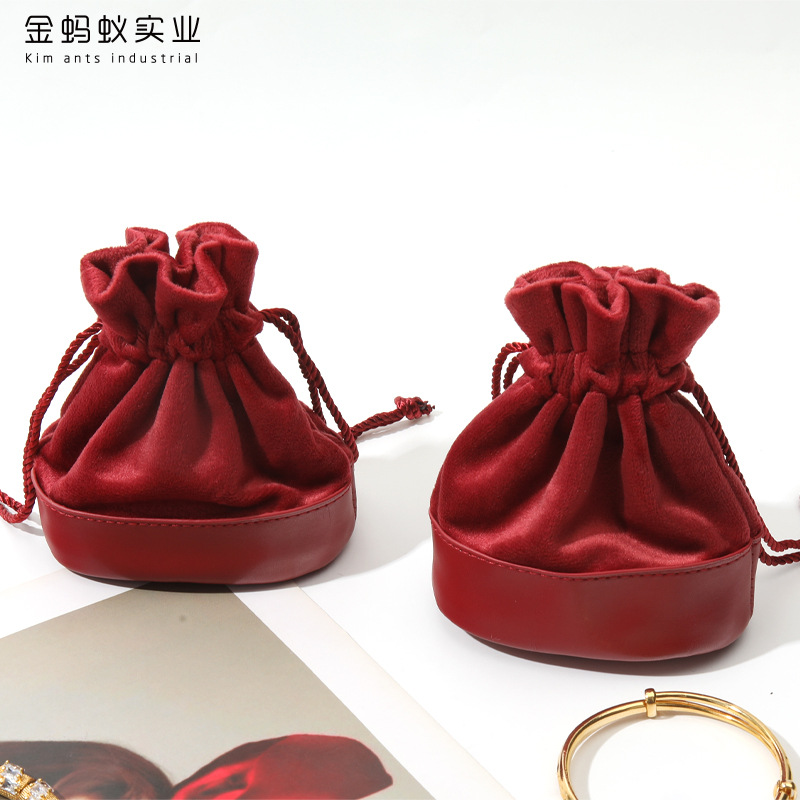 Leather Drawstring Flannel Bag Portable Storage Jewelry Bag Key Cosmetic Jewelry Storage Bag Velvet Jewelry Bag
