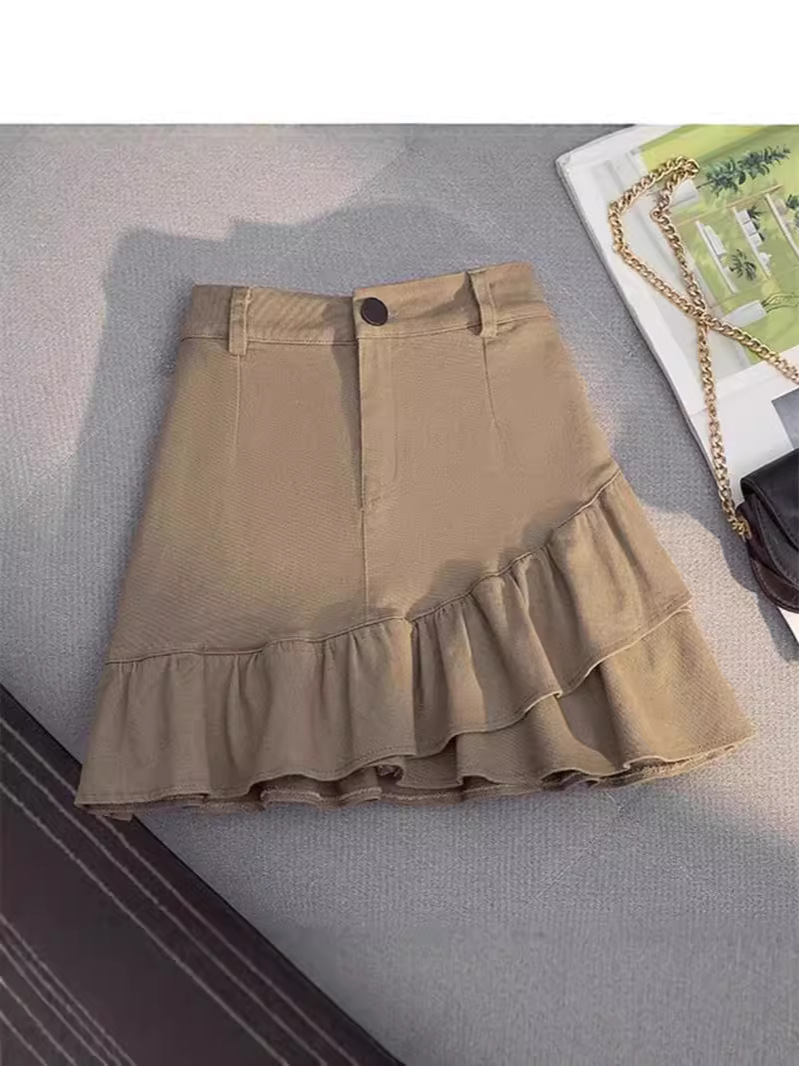 Irregular Denim Skirt 2023 Autumn and Winter High-end Women's Fashion Short High Waist Slimming A- shaped Hip Skirt
