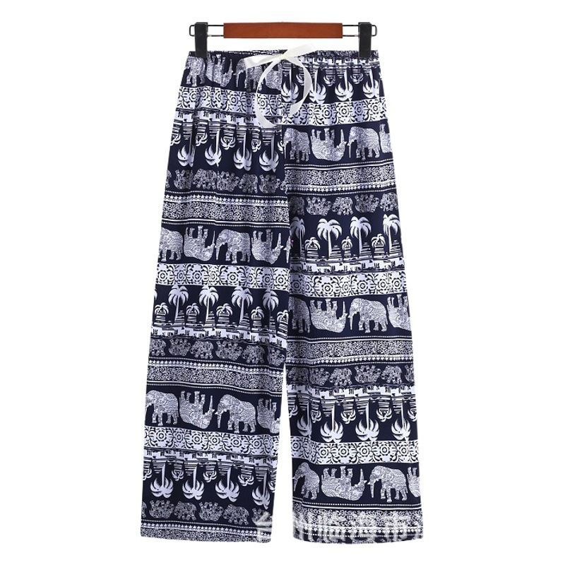 Summer Internet Celebrity Women's Faux Cotton Silk Wide Leg Home Pants Loose Large Size Soft Air Conditioned Pajama Pants Sweet and Wearable
