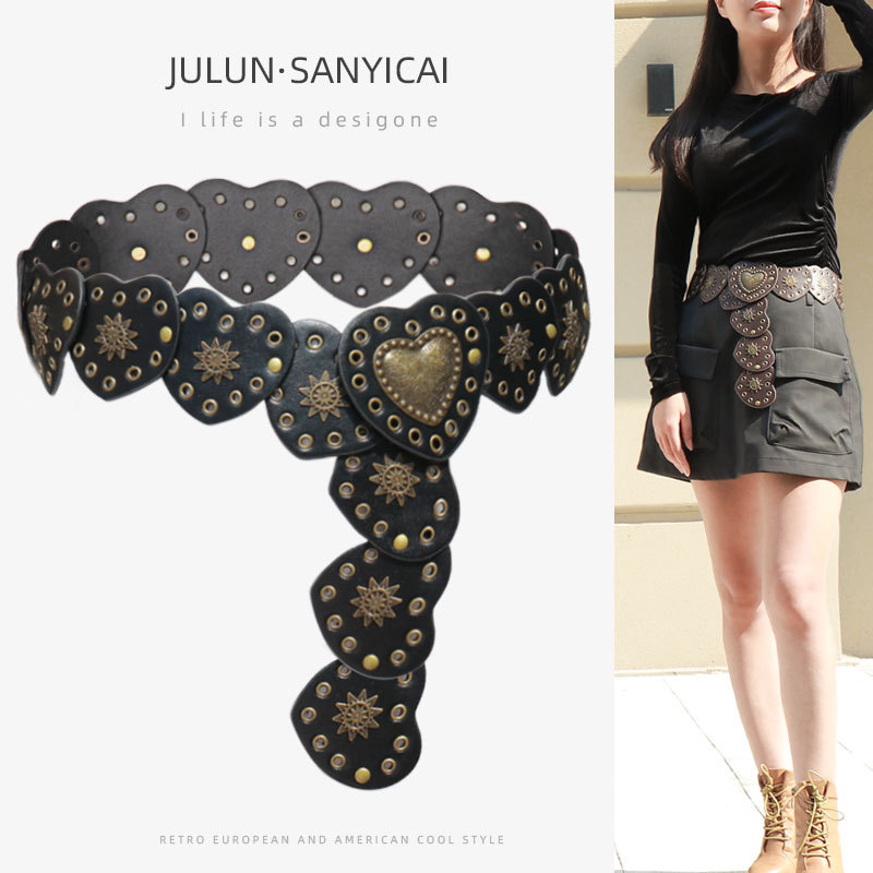 European and American Western Style Belt Women's Love Hollow Air Eye Millennium Retro Style All-match Skirt Waisted Women's Belt