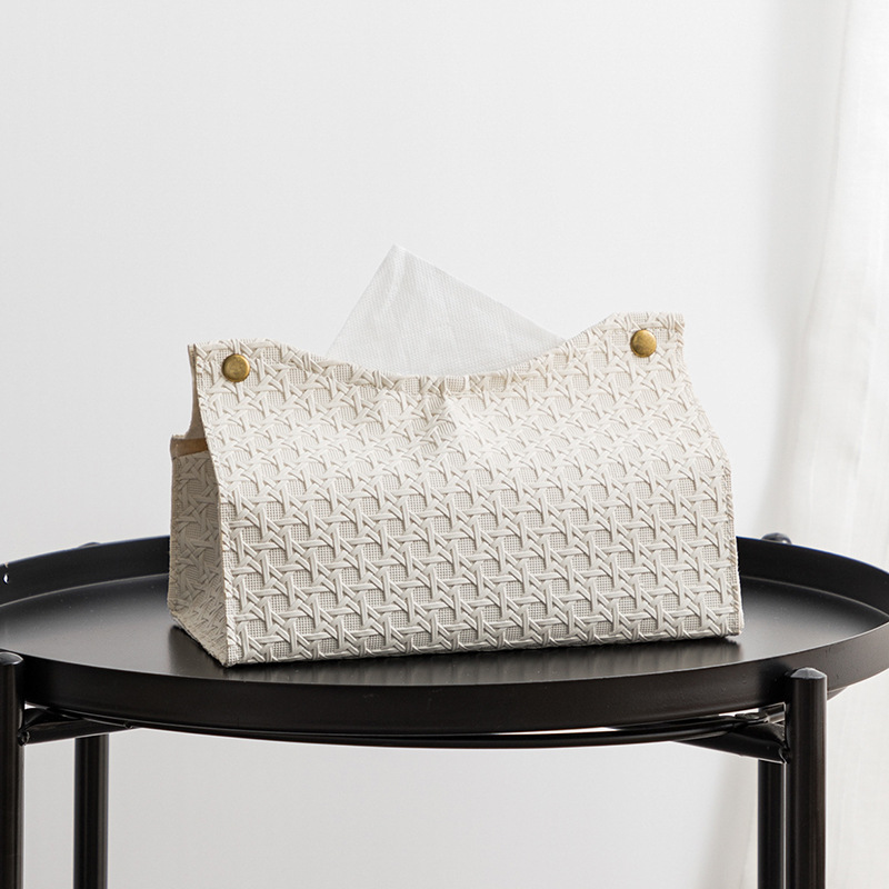 Modern Simple Woven Leather Tissue Box High-end Light Luxury Household Paper Wipe Paper Box Car PU Leather Paper Box