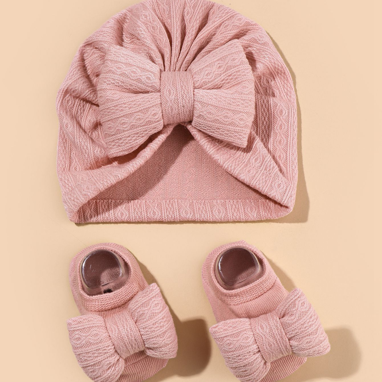 Foreign Trade Baby Jacquard Hat Headgear Hat and Socks suit Baby Knitted Big Bow Headgear Hat and Socks
