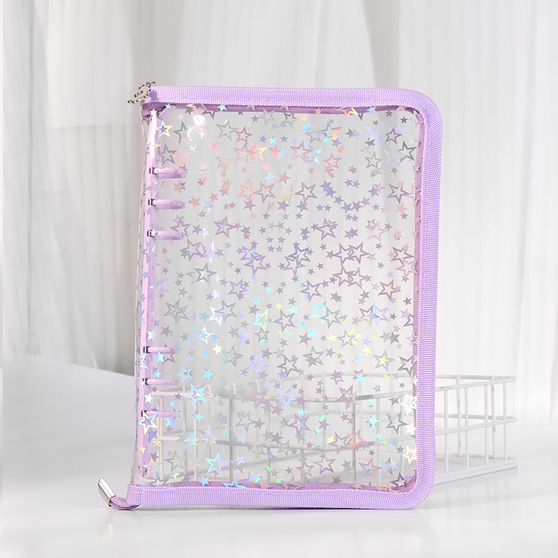 Picture of Spot Cute Popular Storage Bag Six-Hole Loose-Leaf Book Ins Style Star Chasing A5A6 Transparent Zipper Notebook Shell