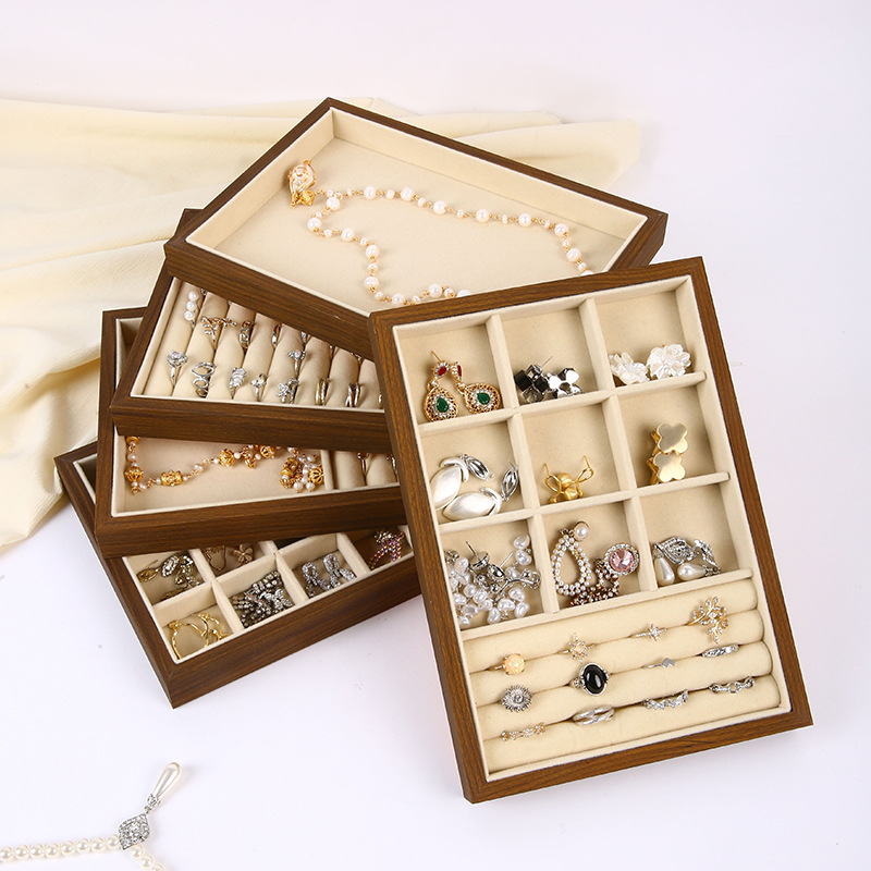 Jewelry Display Tray, Jewelry Storage Box, Walnut-Colored Necklace and Earring Jewelry Box, Display Prop Tray Ornament