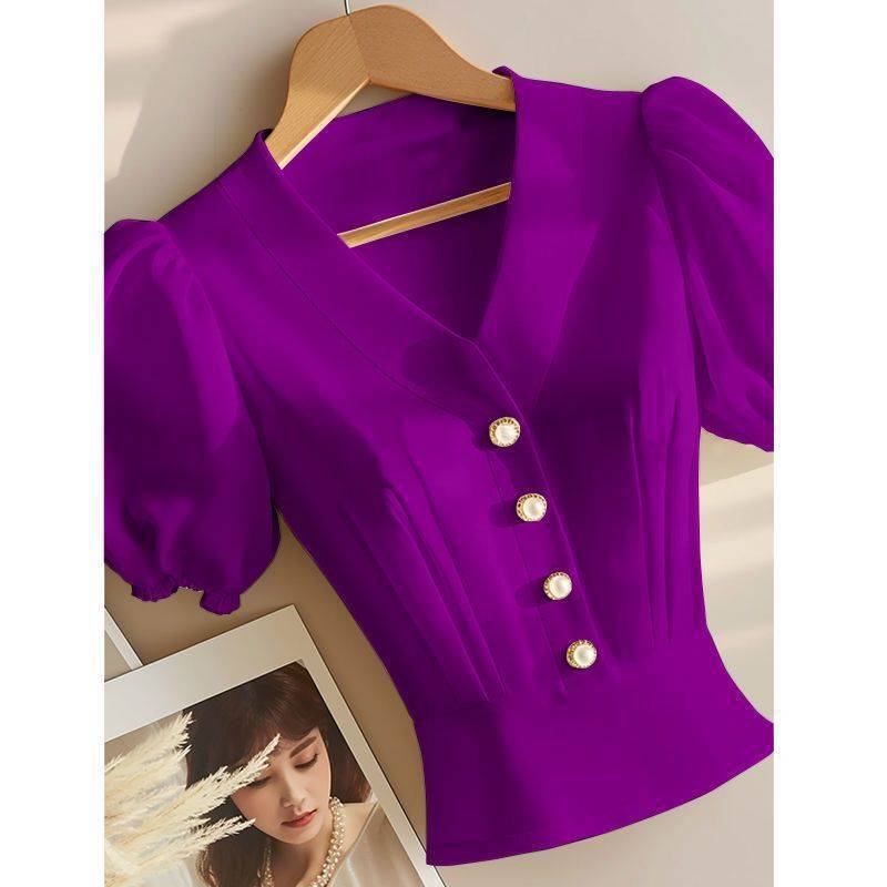 Picture of 2025 Spring New Fashion Korean Style Blue Collar Shirt Lightweight and Elegant Commuting Wear