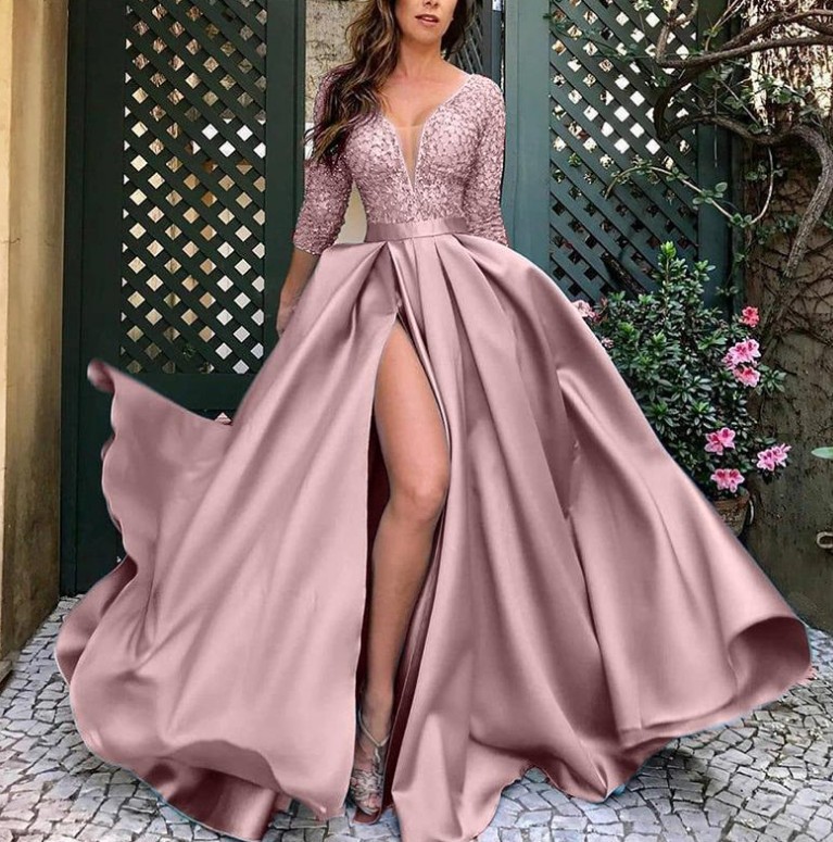 Picture of 2025 New European and American Export Women's Clothing Independent Station Lace Sequin Large Hem Sexy Long Skirt Trailing Banquet Evening Dress