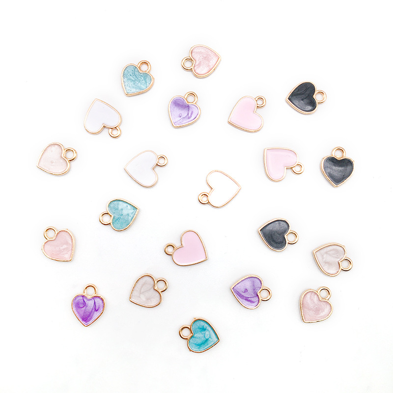 Picture of 1 K-Style of Oil Dripping Peach Heart-Shaped Pendant DIY Zinc Alloy Pendant Earrings Necklace 11mm Jewelry Accessories Material