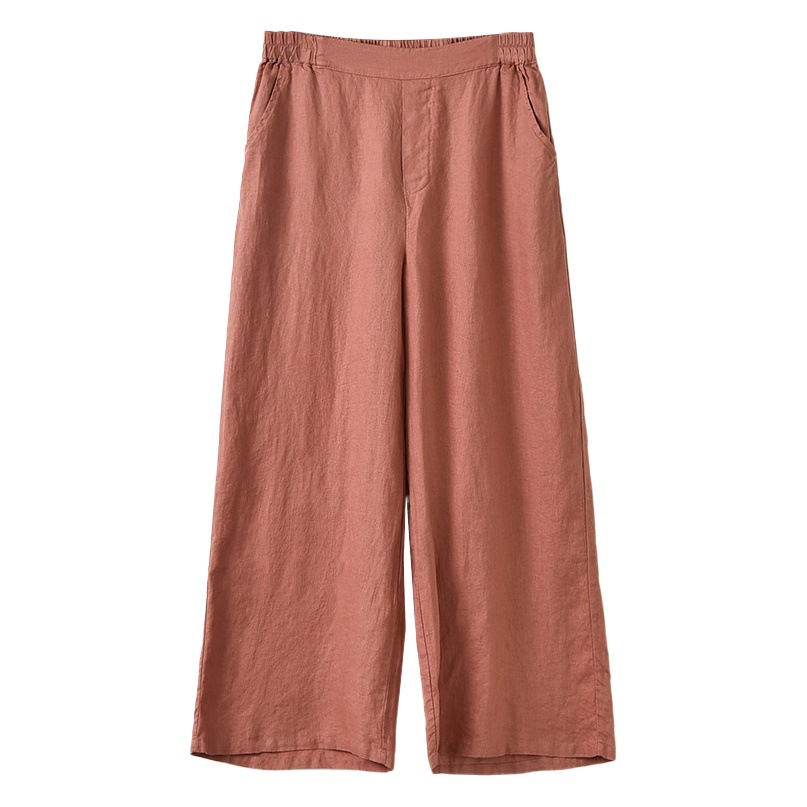 Cotton and Linen Women's New Linen Wide Leg Pants Women's Summer High Waist Slimming Straight Casual Pants Solid Color Retro Pants for Women