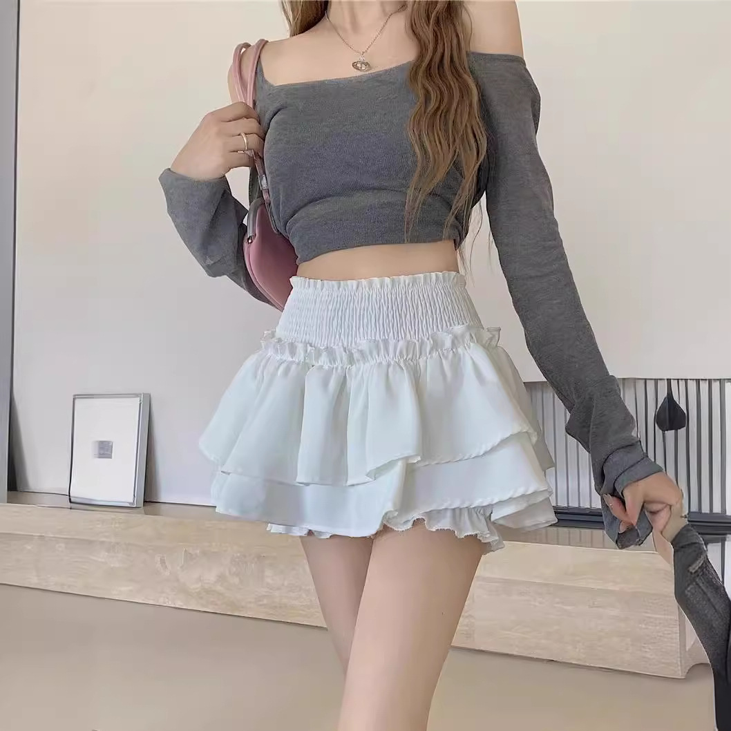 Spring and Summer New High-Waisted Slimming Petite Cake Skirt A-Line Puffy Short Skirt Pants Trendy Ballet-Style Half Skirt for Women