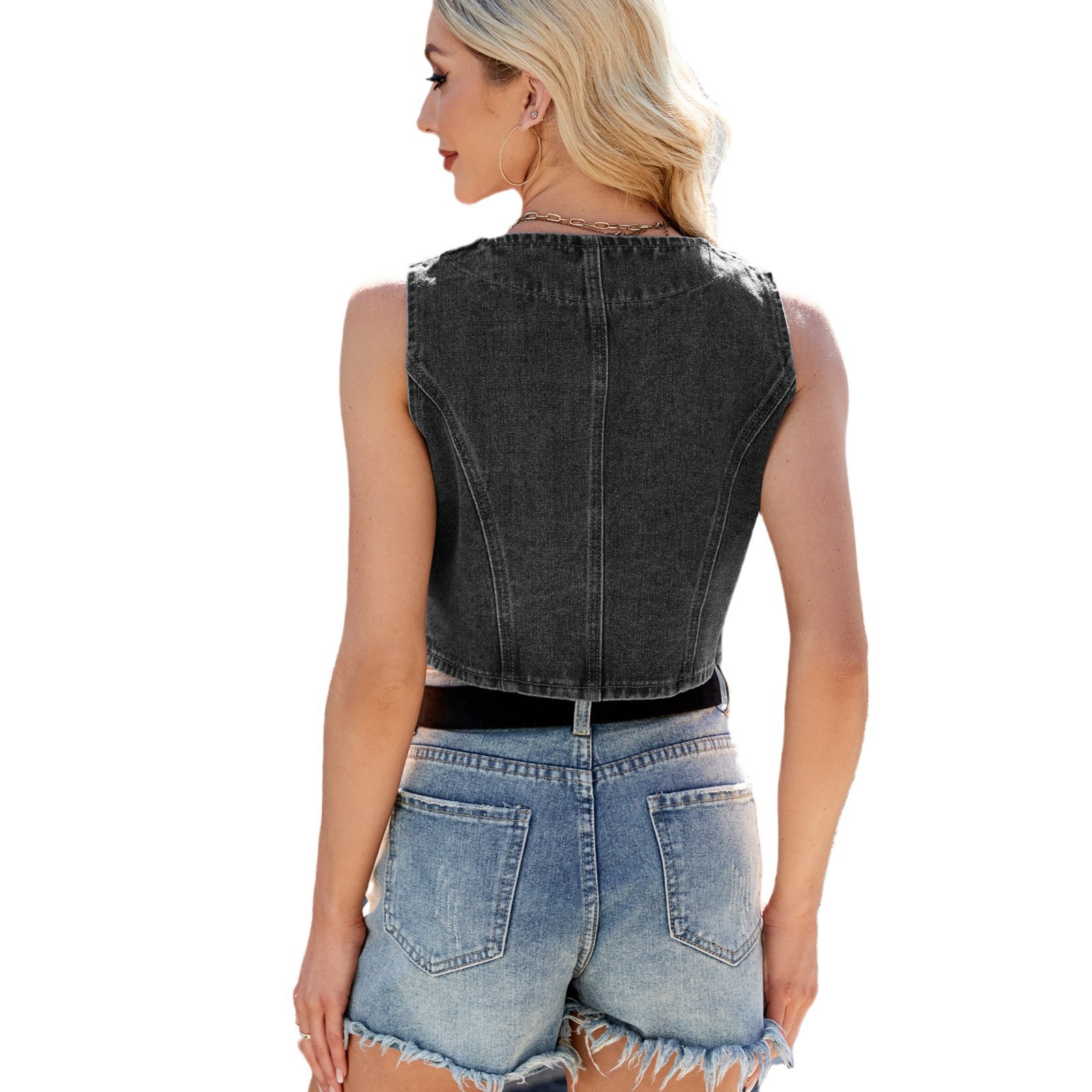Picture of European and American Foreign Trade Cross-border Women's Clothing Spring and Summer New Amazon Independent Station Washed Denim Vest Spice Girl Vest Top