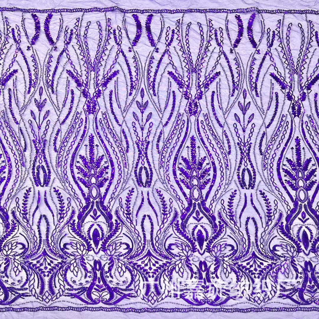 African bridal dress heavy bead sequin lace fabric haute couture mermaid dress fashion show wear mesh fabric