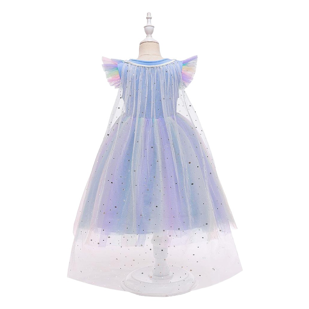 Amazon Frozen 2 Sequins Cape Detachable Mesh Trailing Puffy Aisha Princess Flying Sleeve Floral Children's Dress