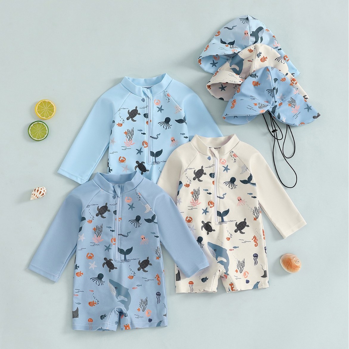 70-80-90-100-110-120 Hat Long Sleeve Children's Swimwear