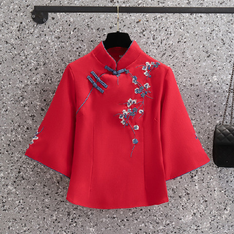 Picture of Republic of China Style Student Female Retro Autumn Embroidered Vertical Collar Buckle Chinese Zhongshan Suit Girlfriend Han Element Orchid Two-Piece Set