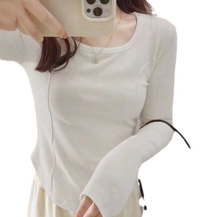 Picture of Derong Inner Layering Shirt for Women 2025 Autumn and Winter Long-Sleeved T-Shirt Slimming Look Design Western Style Student Top Trbottomy