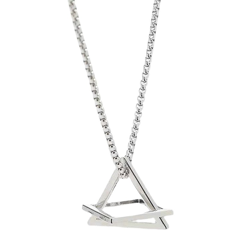 Geometric Square Triangle Necklace Titanium Steel Pendant for Men and Women Hip-Hop All-Match Student Simple Personality Clothes Accessories