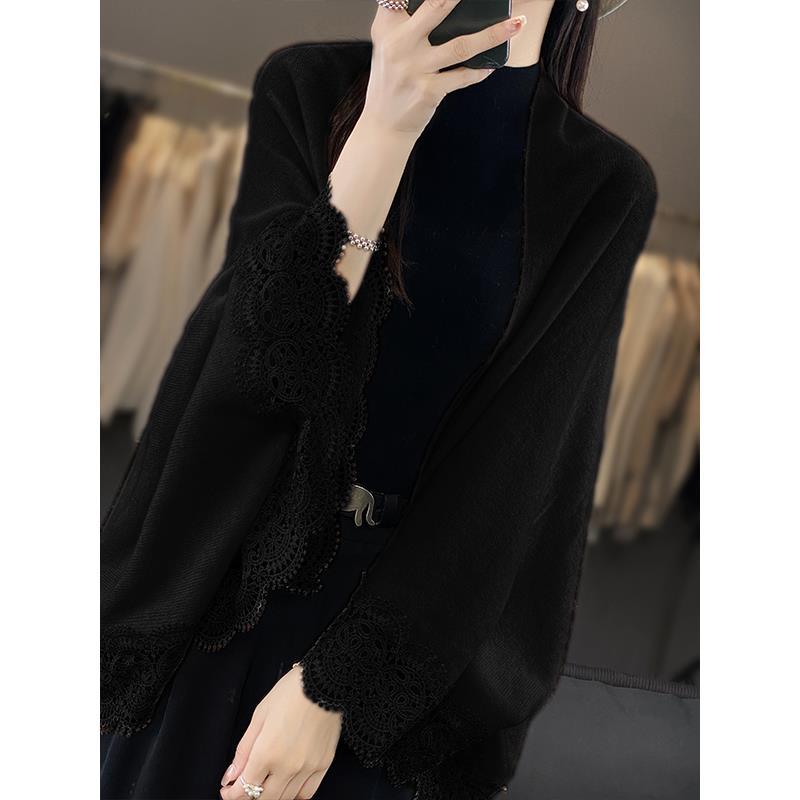 Picture of Sweater Coat Women's Spring and Autumn Loose Mid-length Sweater Outer Cape Fashion Elegant Wool Cape Shawl