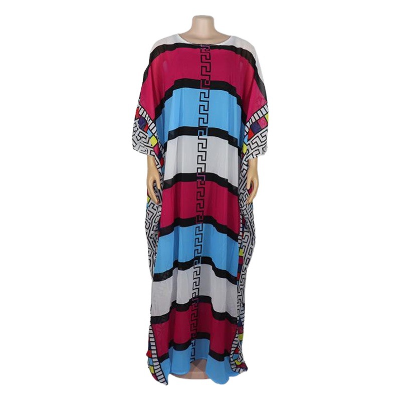 African women's robe large size dress cross-border large size dress Pearl chiffon digital printing + long inner skirt