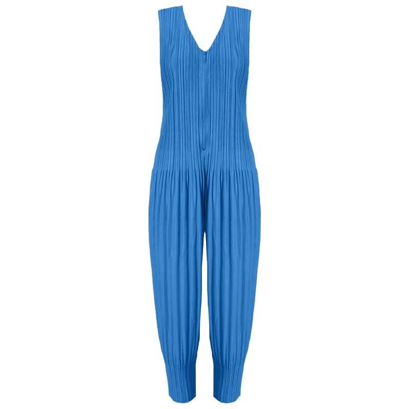 Picture of Miyake New Style Jumpsuit Spring and Summer All-match Pleated Solid Color Positive and Reverse Wear Fashionable Sleeveless V-neck Strap Pants Stylish