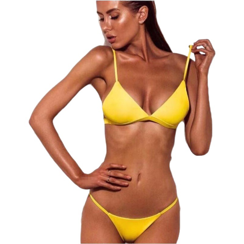 2025 Cross-Border European and American Export Fashion Sexy Bikini New Women's Split Pure Color Swimsuit Multi-Color Bikini