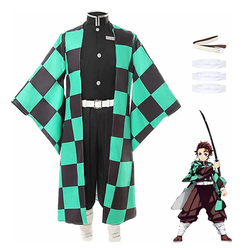 Picture of Cross-Border Large Size Demon Slayer Halloween Costume Cloak Tanjirou Hashibira Cosplay Outfit Set
