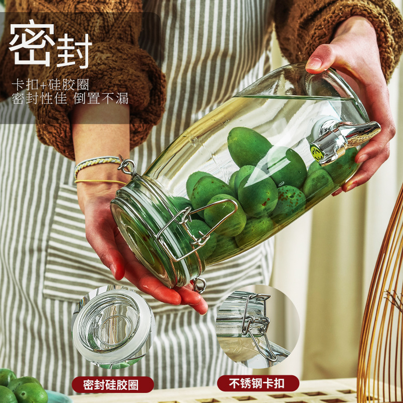 Picture of Wholesale sparkling wine glass bottle green plum bayberry wine bottle with tap brewing bottle household sealed pickled vegetable glass jar
