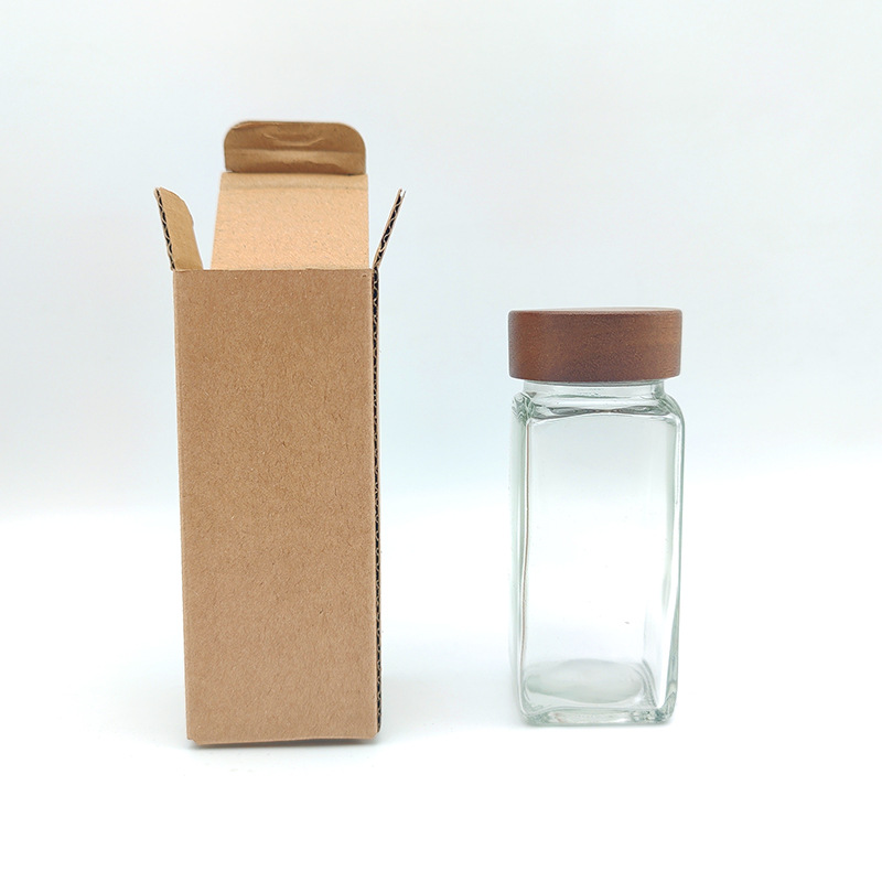 Picture of Wholesale Acacia Wood Cap Seasoning Bottle 120ml Square Lead-Free Glass Seasoning Jar Kitchen Spice Bottle 4oz Seasoning Bottle