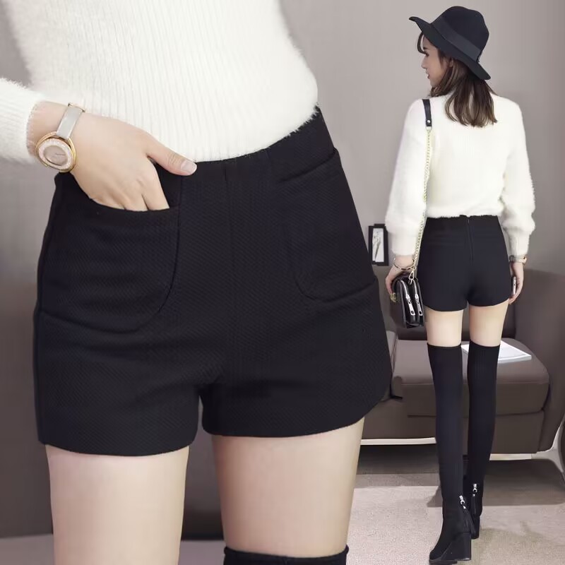 Simple Woolen Shorts Women's 2023 Autumn and Winter New Fashion Casual Wide Leg Pants Slimming Outer Wear A- Shoes Trendy
