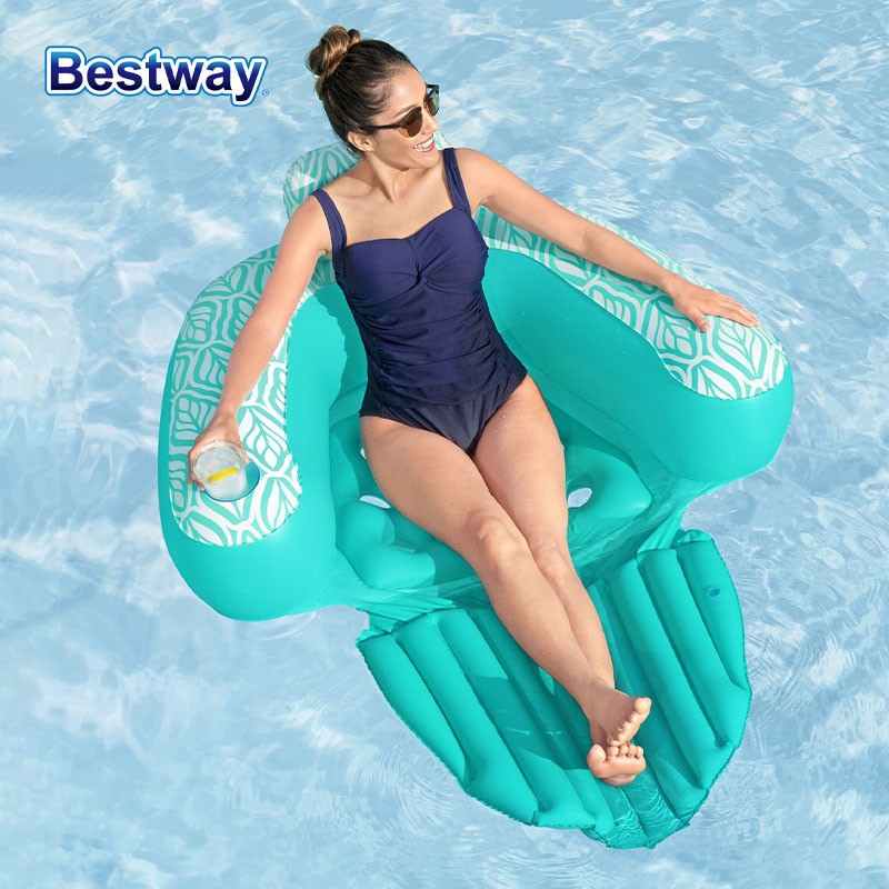 Picture of Water Inflatable Floating Row Floating Bed Queen Adult Pool Leisure Chair Floating Cushion with Backrest and Cup Holder