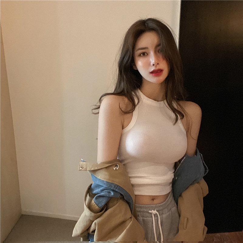 Picture of Slim Short Halter Top for Women 2025 Spring and Summer Korean Style Slimming Look Inner Wear Sleeveless Bottoming Shirt Top for Women