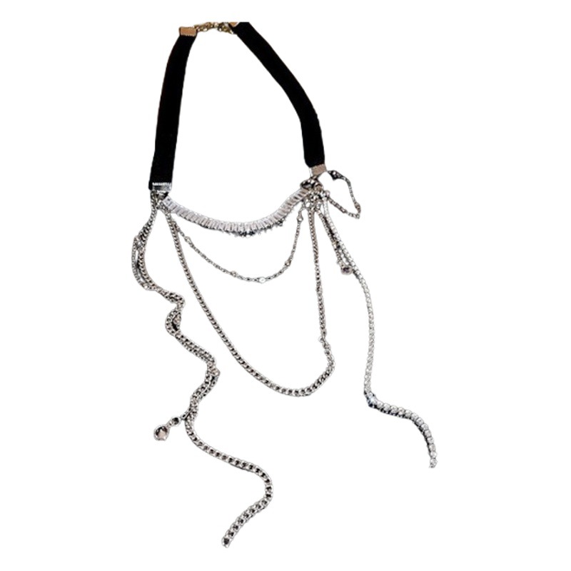 European and American style hot girl zircon necklace leg chain dual-use fashion niche design high-grade tassel body chain jewelry