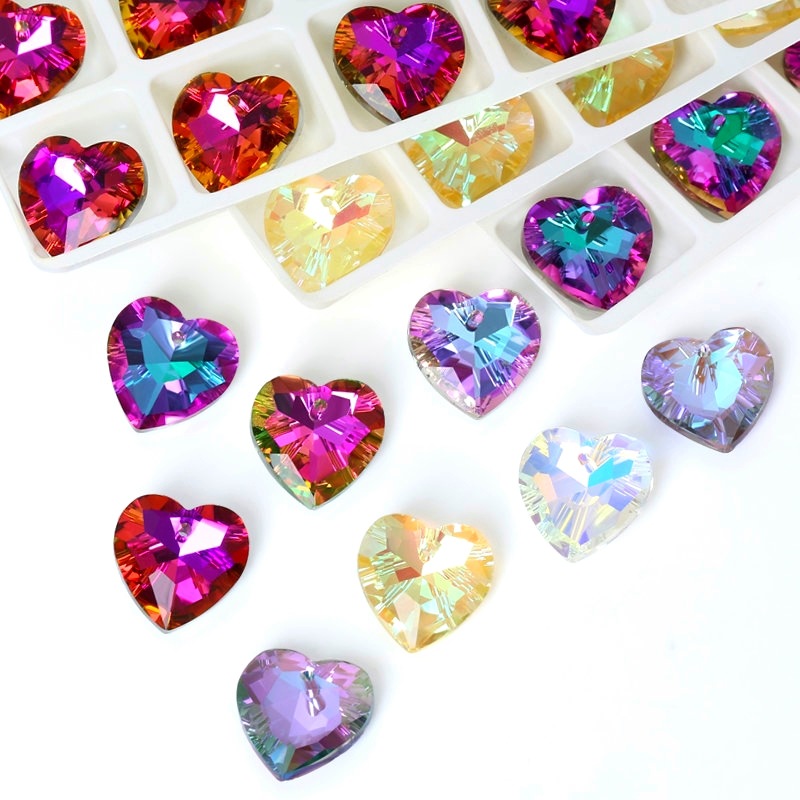 Picture of New 14mm heart crystal pendant diy accessories electroplated Aurora magic necklace pendant jewelry 12/bag