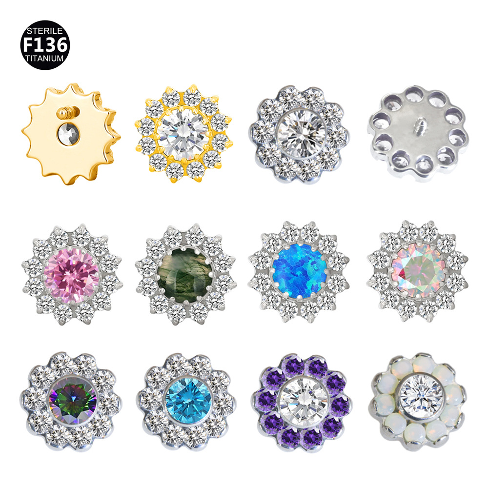 ASTM F136 Titanium European and American Quality Sunflower Buried DingTalk Lip Stud Earrings Body Puncture Jewelry Amazon