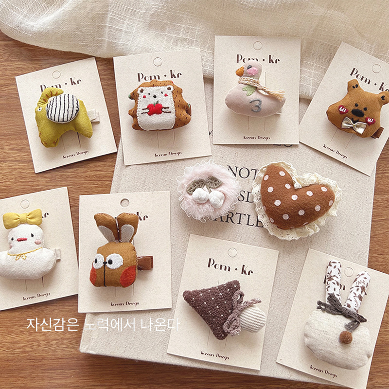 New Korean cartoon three-dimensional animal cotton hair clip love cute wave point lace plush hair clip bangs clip