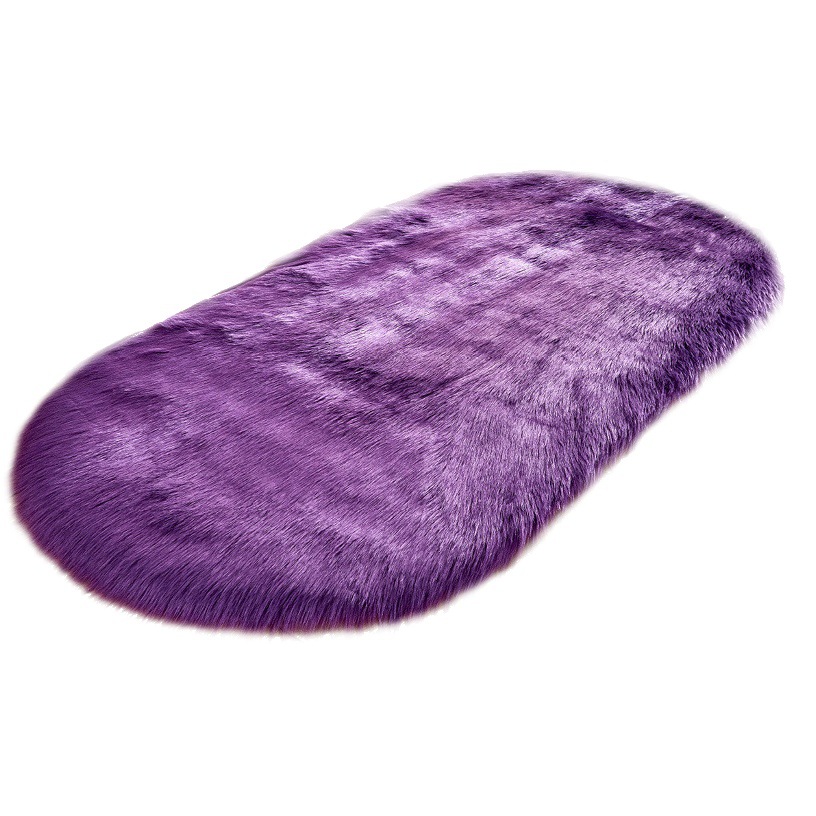 Light Luxury Plush Bedroom Living Room Carpet Oval Imitation Wool Bedside Blanket Modern Simple Pure Color Floor Mat Machine Washable