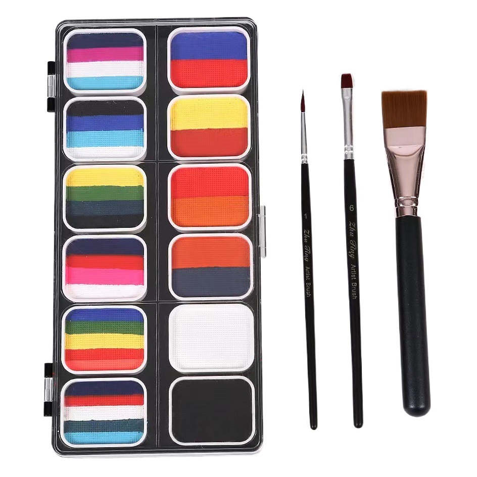 Cross-Border 12-grid washable body painting multi-color rainbow strip face painting ball color children's face color