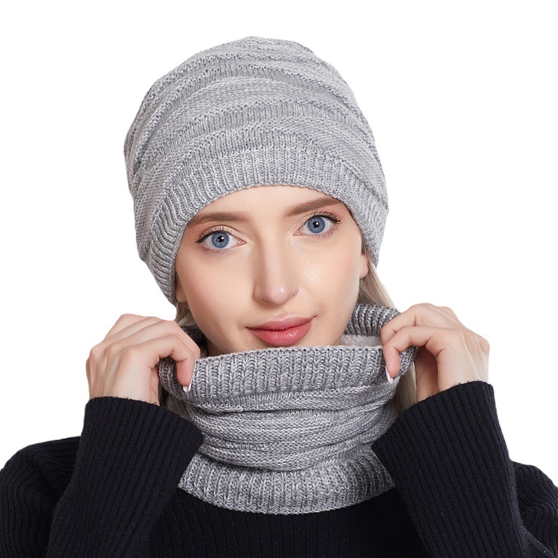 Picture of Women's Knitted Hat Winter Fleece Scarf Hat Set Diamond Knitted Wool Hat Scarf Two-Piece Set for Men