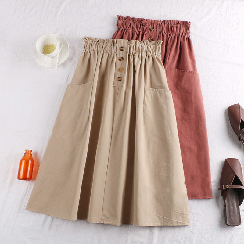 Button Half-length Skirt Spring and Summer Age-reducing Elegant Women's Clothing Korean-style Japanese-style Stylish Waist Mid-length Casual A- line Skirt
