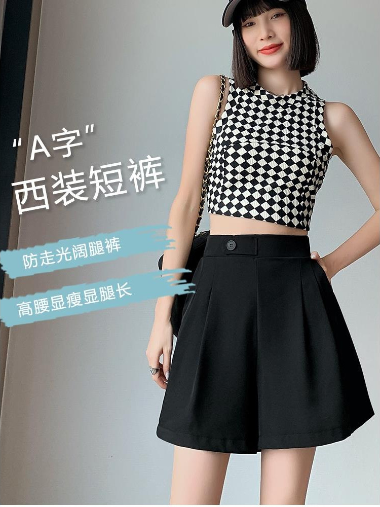 in stock Summer New Style Fresh Casual Suit Shorts Black Loose Slim Long High Waist Wide Leg Casual Hot Pants for Women