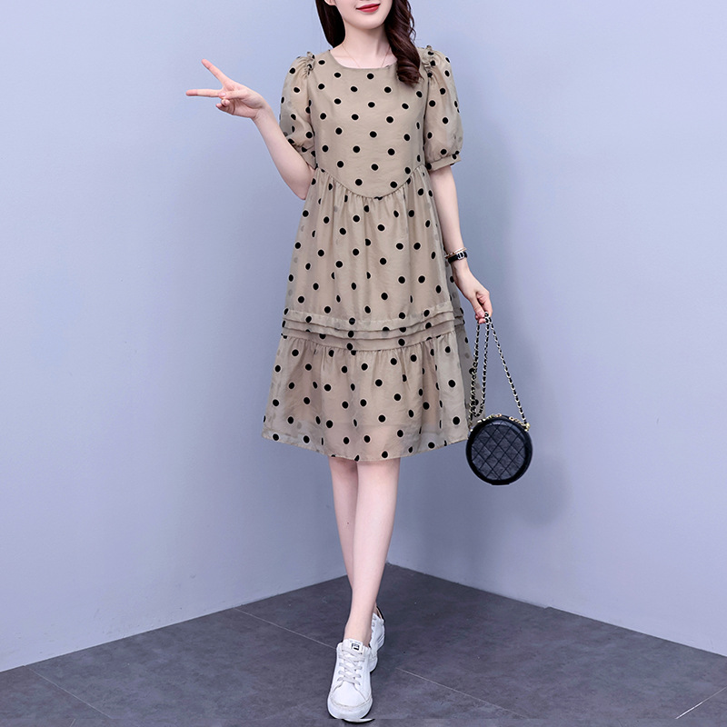 French Style plus size Women's 2024 Summer New Style Fat Sister Fashionable Loose Slimming Polo Dot Stylish Pleated Dress