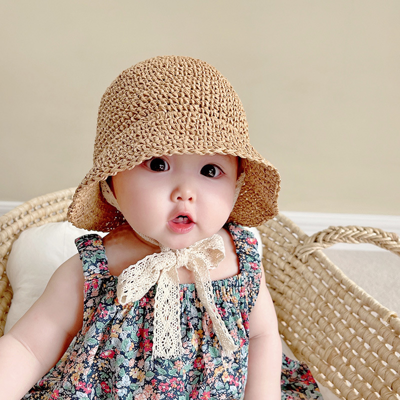 Picture of Children's Sunscreen Hat Summer Beach Girls Straw Fisherman Hat Ins Korean-style Baby Sunshade Basin Hat for 1-3 Years Old Children
