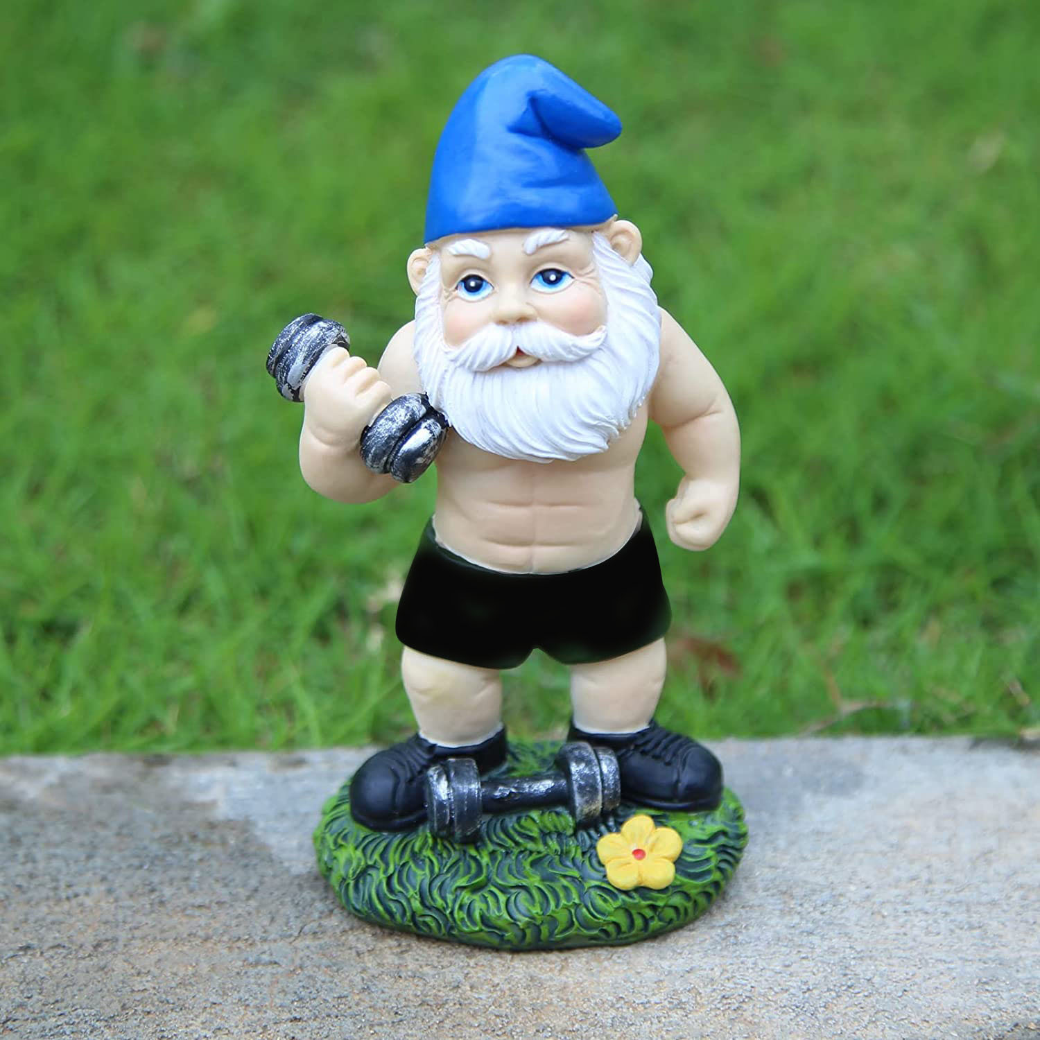 Picture of Outdoor fun fitness dumbbell weightlifting gnome courtyard, lawn, terrace, indoor gnome statue decoration